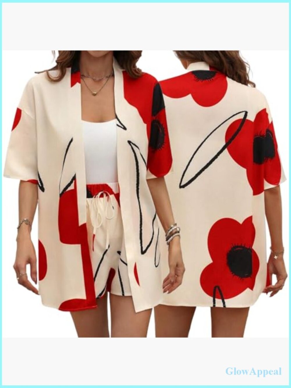 Women's 2-Piece Floral Print Jumpsuit with Cardigan Short Set - Picture 3 of 3